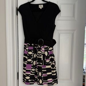 Milly Black and Purple Geometric Dress, size 8